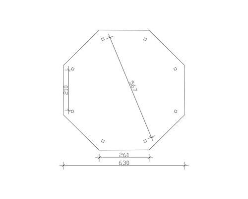Dessin technique d''un octogone avec des mesures