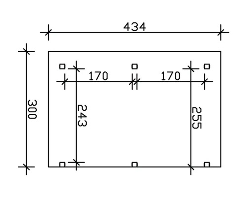 Dessin technique avec dimensions : largeur 434, hauteur 300, autres dimensions : 170, 243 et 255.