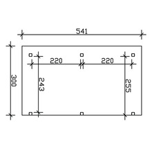 Dessin technique avec cotes pour un élément rectangulaire : longueur 541, hauteur 300, entraxes des trous 220, entraxes des rangées de trous 243 et 255.