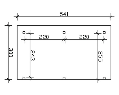Dessin technique avec cotes pour un élément rectangulaire : longueur 541, hauteur 300, entraxes des trous 220, entraxes des rangées de trous 243 et 255.