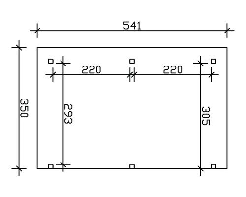 Dessin technique avec dimensions : largeur totale 541, hauteur 350, longueurs latérales 293 et 305, largeur médiane 220.