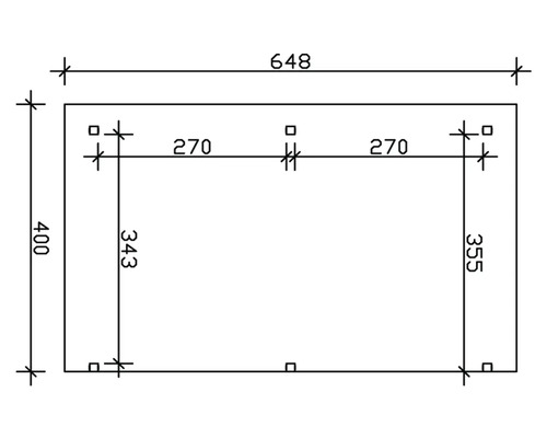 Technische Zeichnung mit Maßangaben für ein Rechteck mit einer Breite von 648 Millimeter und einer Höhe von 400 Millimeter
