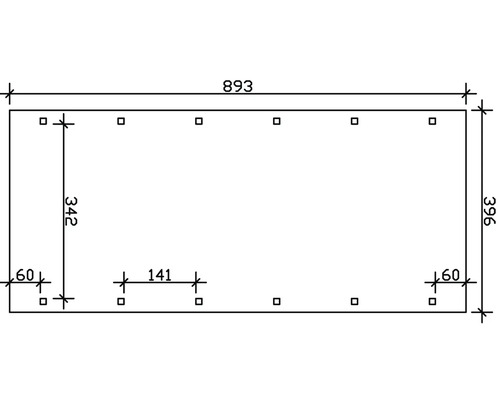 Dessin technique avec cotes pour un produit rectangulaire de dimensions 893 x 396 mm et plusieurs points de montage.