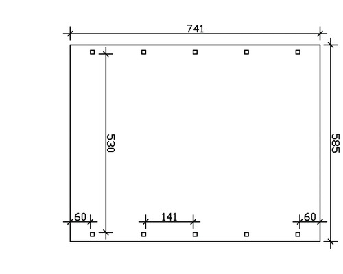 Technische Zeichnung mit Maßangaben: Breite 741, Höhe 585, Seitenhöhe 530, Abstand 60 und 141.