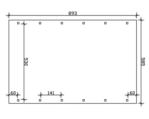 Technische Zeichnung mit Massangaben für ein rechteckiges Produkt