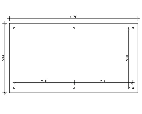 Dessin technique avec les dimensions 1178 x 634 mm et 530 mm