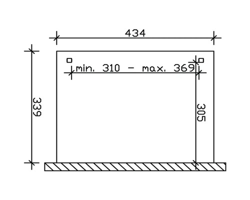 Dessin technique avec dimensions d''un produit : 434, 339, minimum 310, maximum 369, 305