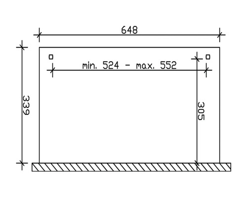Technische Zeichnung mit Massangaben in Millimetern