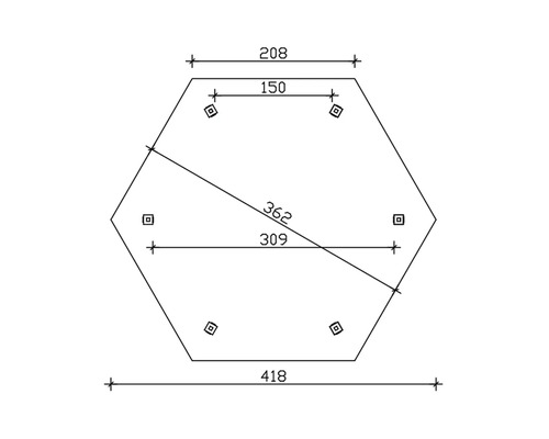 Technische Zeichnung eines Sechsecks mit Massangaben