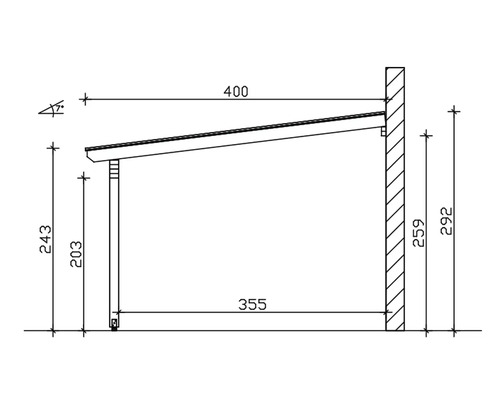 Schéma technique d''une serre adossée avec dimensions