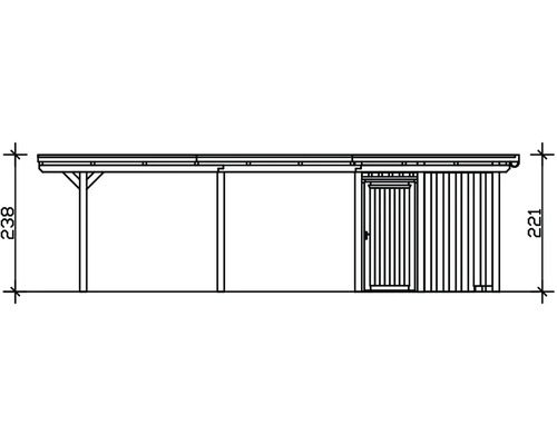 Technische Zeichnung eines Carports mit Abmessungen.