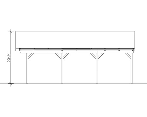 Technische Zeichnung eines Pavillons mit einer Höhe von 362 Zentimetern.
