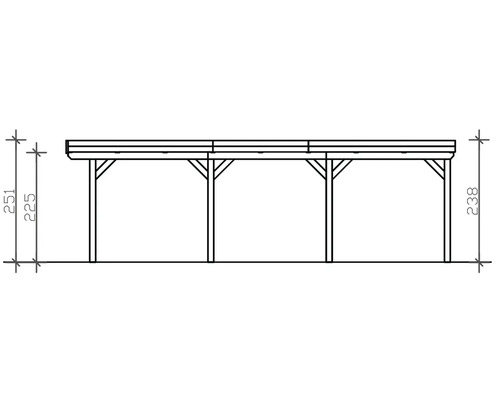 Technische Zeichnung eines Holzcarports mit Maßangaben