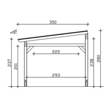 Schéma technique d''un carport avec dimensions.