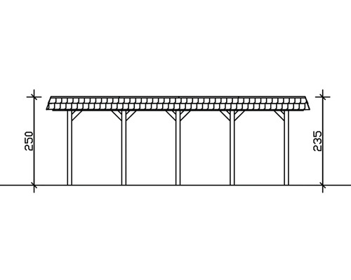 Technische Zeichnung eines Carports mit Abmessungen