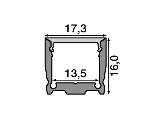 Technische Zeichnung eines LED-Profils mit Maßangaben