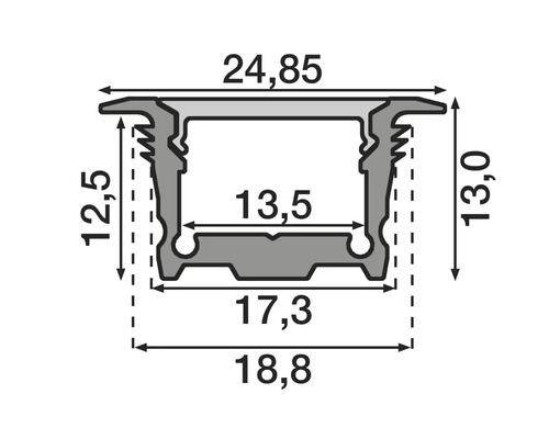 Dessin technique d''un profilé LED avec indications de dimensions