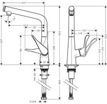 Schéma technique d''un robinet avec dimensions