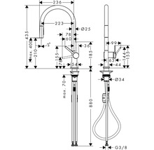 Dessin technique d''un robinet de cuisine avec dimensions.