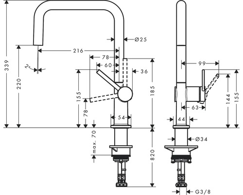 Dessin technique d''un robinet avec dimensions