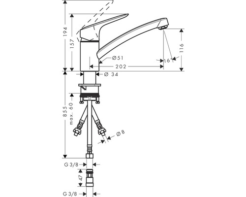 Dessin technique d''un robinet avec indications de dimension
