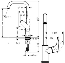 Schéma technique d''un robinet de cuisine avec dimensions