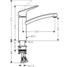 Dessin technique d''un robinet de cuisine avec dimensions