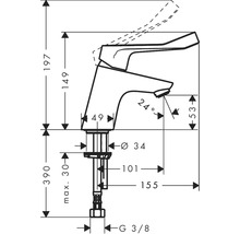 Schéma technique d''un robinet de lavabo avec cotes