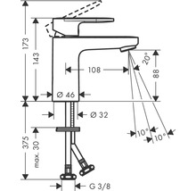 Schéma technique d''un robinet avec les dimensions.