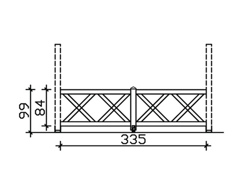 Technische Zeichnung eines Zaunelements mit Abmessungen