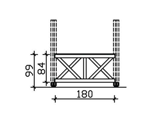 Technische Zeichnung eines Holzterrassen-Geländers mit Maßangaben