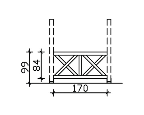 Technische Zeichnung eines Holzrahmens mit den Maßen 170 mal 99 Zentimeter