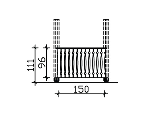 Dessin technique d''un garde-corps de balcon avec indications de dimensions