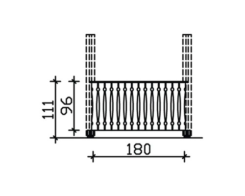 Technische Zeichnung eines Balkongeländers mit Maßangaben.