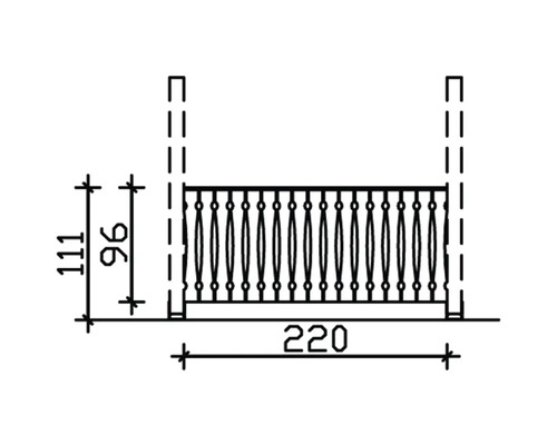 Technische Zeichnung eines Balkongeländers mit Maßangaben