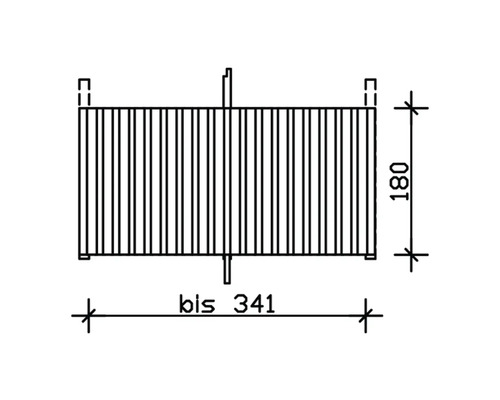Technische Zeichnung eines Regalelements mit den Maßen 180 x bis 341