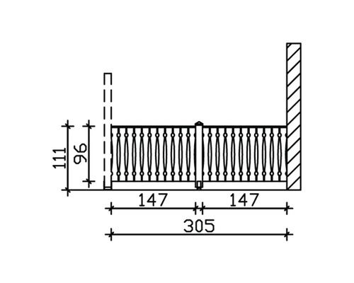 Technische Zeichnung eines Geländers mit Maßangaben