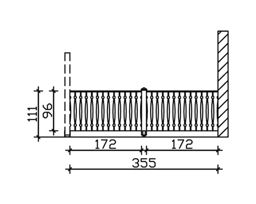 Technische Zeichnung eines Geländers mit Massangaben
