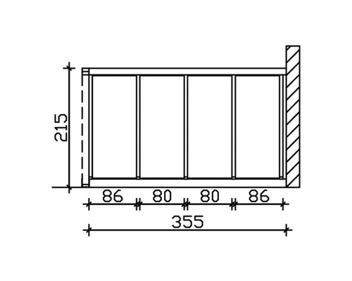 Technische Zeichnung eines Raumtrenners mit Maßangaben.