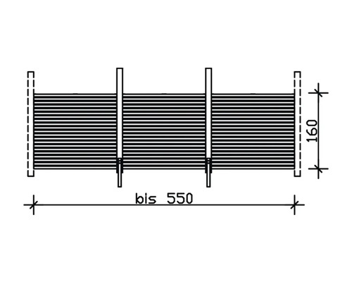Schéma technique d''une clôture à lamelles avec dimensions jusqu''à 550 et 160