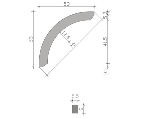 Dessin technique d''un profil quart de cercle avec dimensions