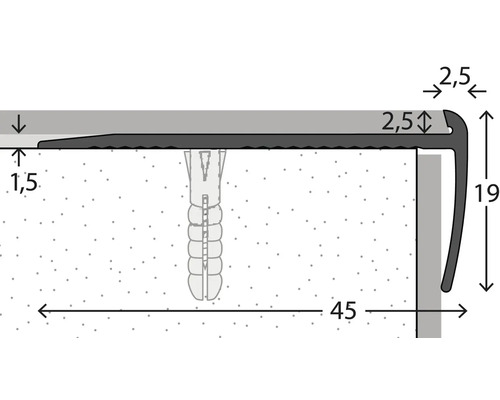 Technische Zeichnung eines Treppenkantenprofils mit Maßangaben