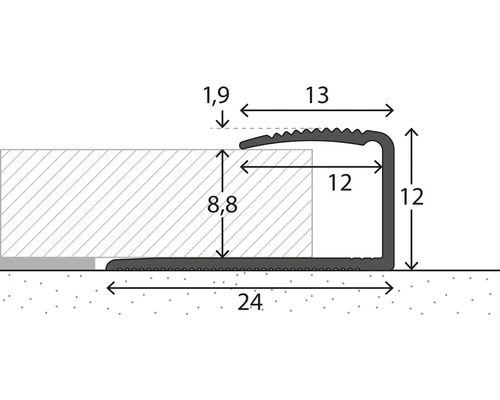 Dessin technique d''un profilé d''arête d''escalier avec dimensions