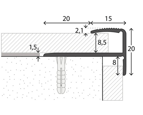 Illustration eines Treppenkantenprofils mit Maßangaben