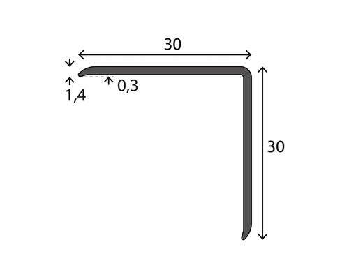 Eckprofil mit Massangaben 30 x 30 x 1,4 mm
