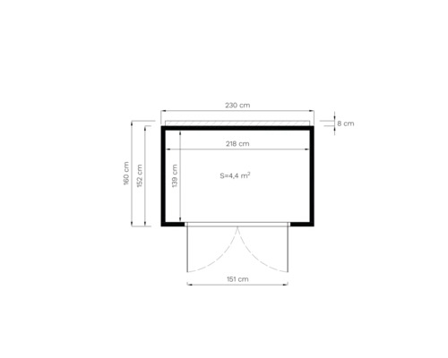 Plan d''un abri de jardin mesurant 230 sur 160 centimètres