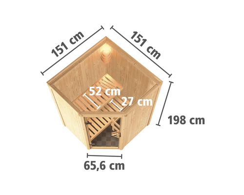 Abmessungen der Ecksauna aus Holz