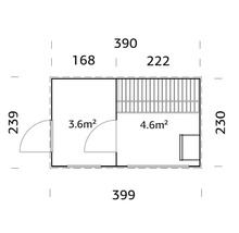 Grundriss eines Gartenhauses mit Größenangaben
