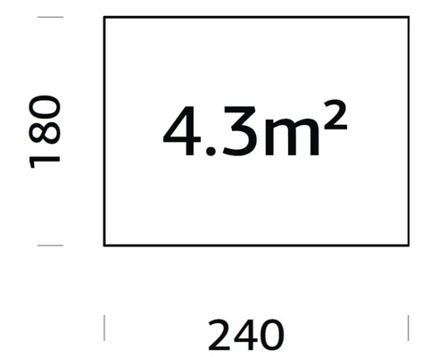 Grundfläche 4.3 Quadratmeter, Breite 240 Zentimeter, Tiefe 180 Zentimeter