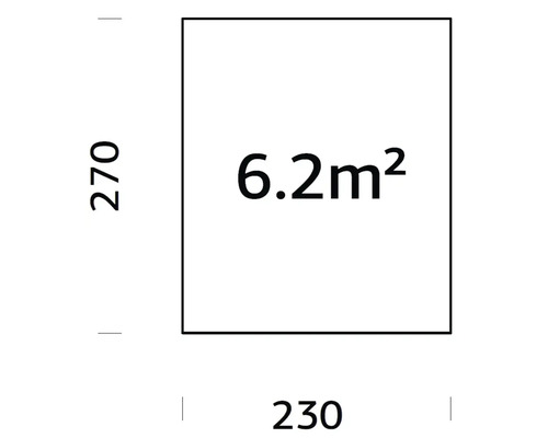 Quadratische Fläche mit den Massen 270 mal 230 Zentimeter und einer Fläche von 6,2 Quadratmetern